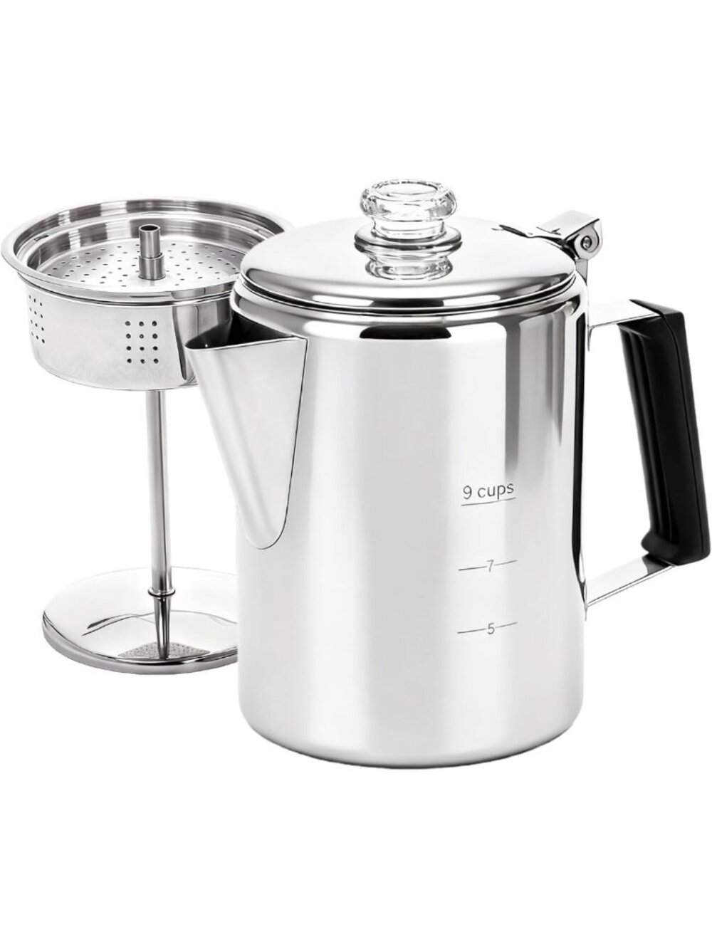 Durable Stainless Steel Camping Coffee Pot - 9 Cup Outdoor Brew Maker for Hiking